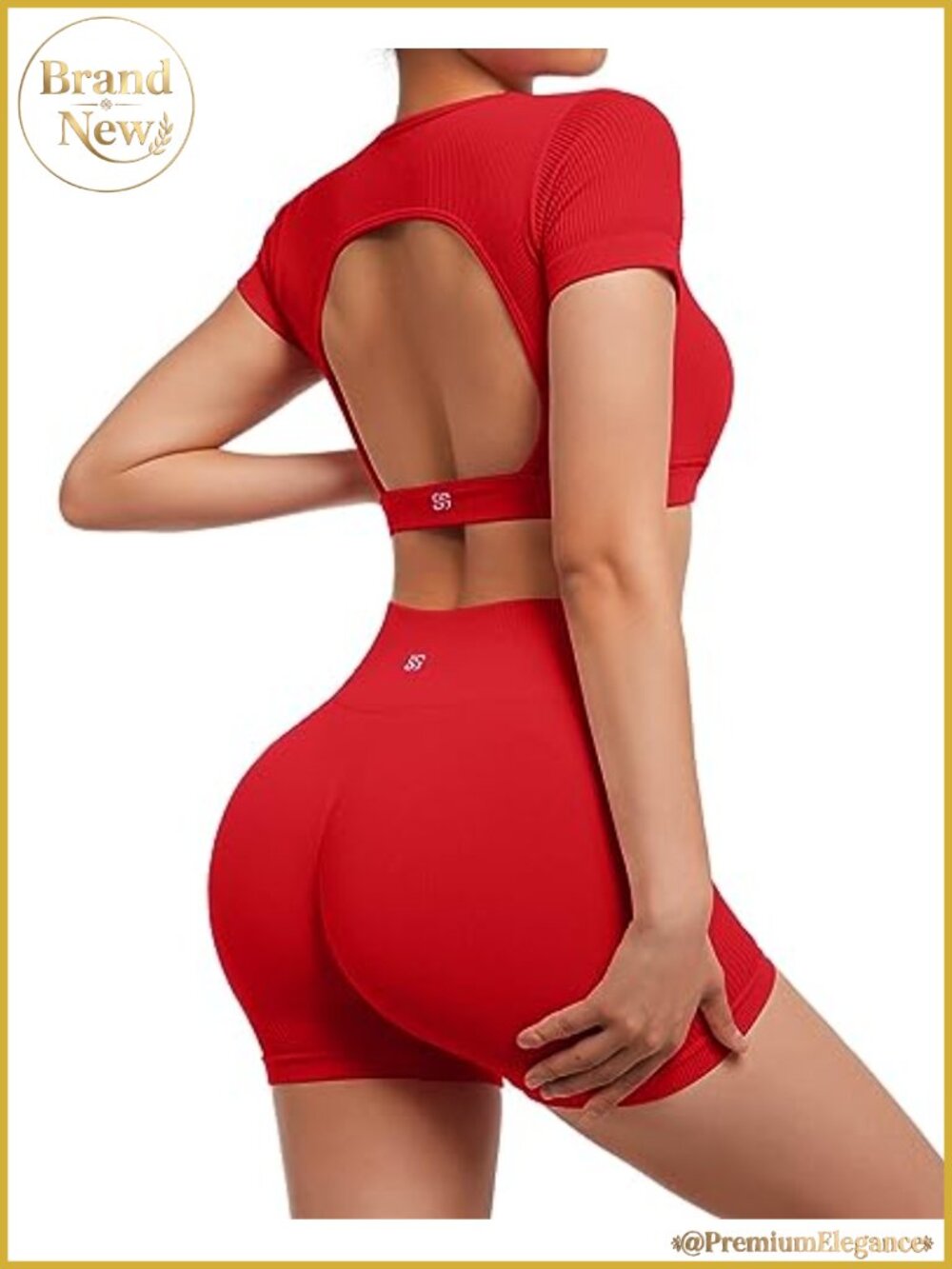Seamless Workout Set Open Back Padded Crop Top Shorts Yoga Gym